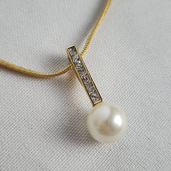 Gold Tone Fifth Avenue Collection Faux Pearl Necklace - Picture 3 of 6
